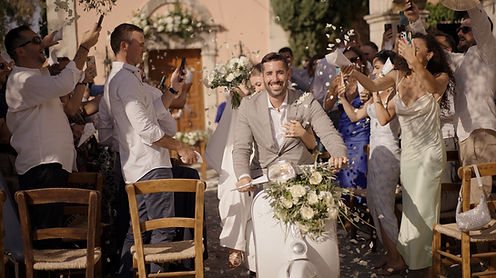 wedding exit on a vespa in Agreco farms in Crete