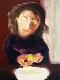 Frau mit Limette 2019 Öl auf Papier 24 x 18 cm