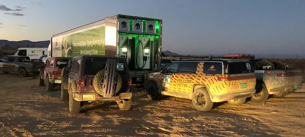 Renewable Innovations' Mobile Energy Command - Hydrogen Microgrid Charing Jeep and Rivian Vehicles