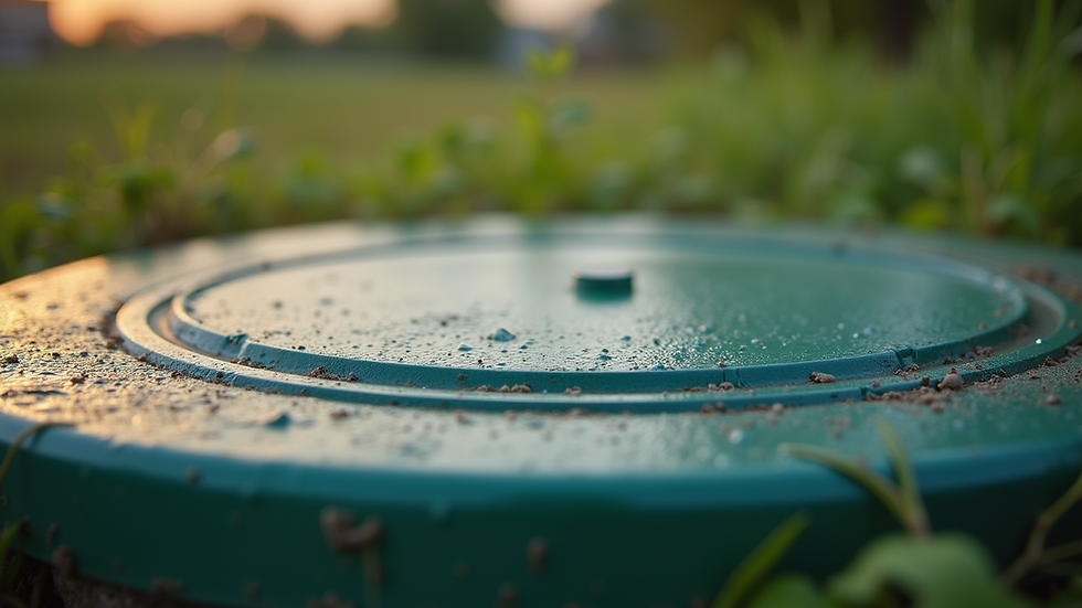 Close-up view of a well-maintained septic tank cover