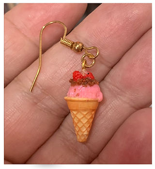 Mini ice cream cone earrings – cute handmade polymer clay raspberry dangles