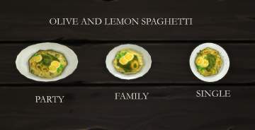 TS4 Sims 4 custom food olive and lemon spaghetti