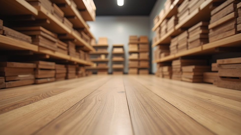 Eye-level view of timber floor showroom with various wood samples
