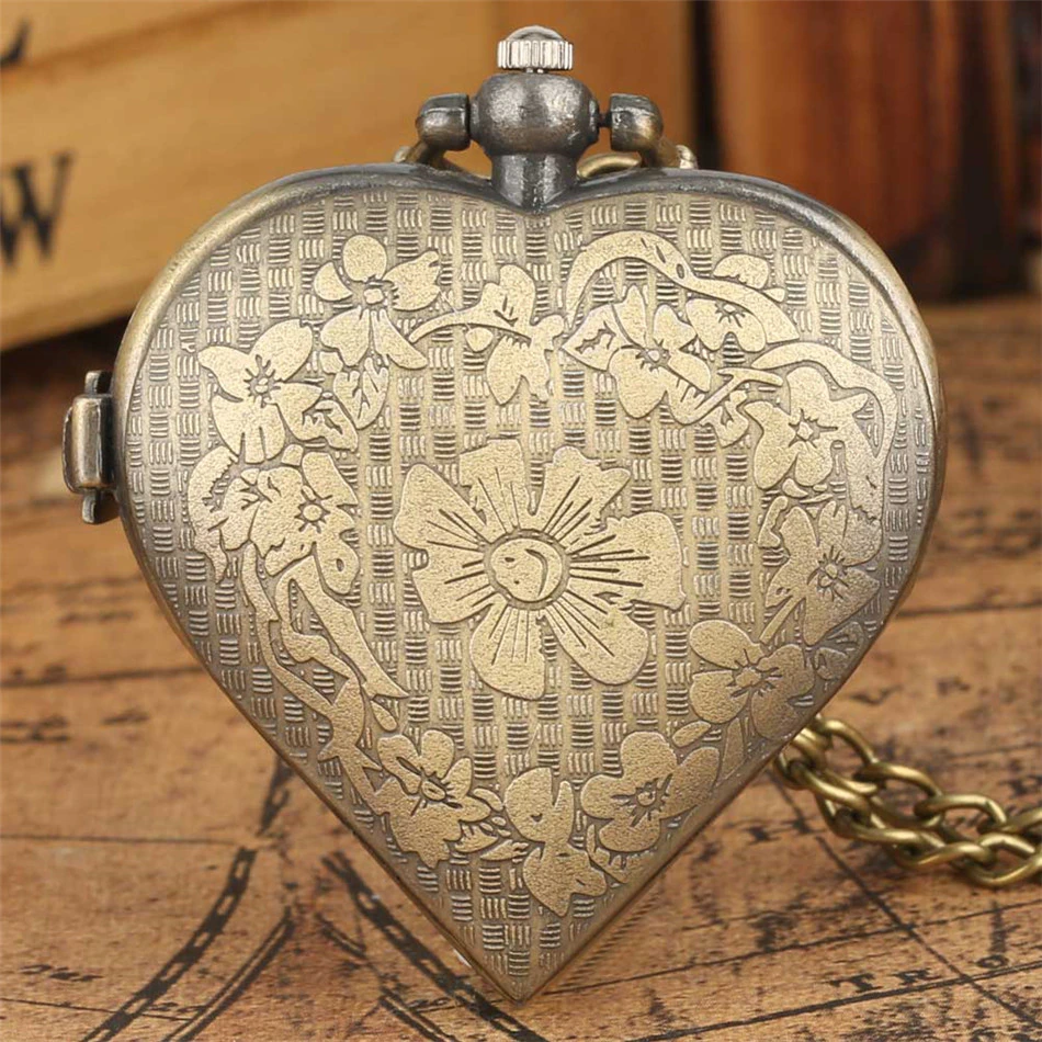 Thumbnail: Heart Shaped Bronze Pendant Necklace Pocket Watch Female