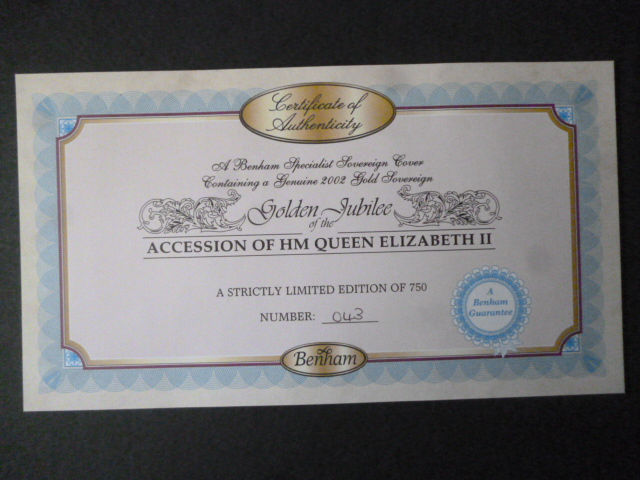 Thumbnail: GREAT BRITAIN 2002 GOLD SOVEREIGN WITH QEII GOLDEN JUBILEE ACCESSION FDC