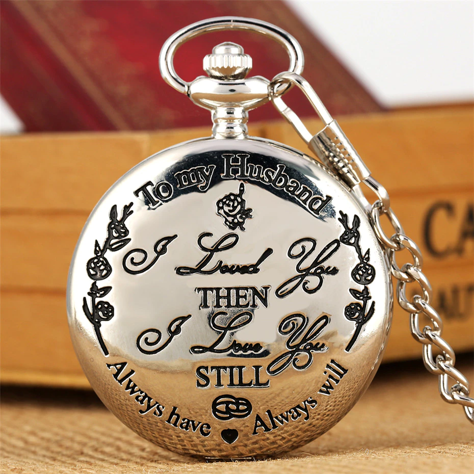 Thumbnail: Silver "To my Husband, I LOVE YOU" Pocket Watch in box