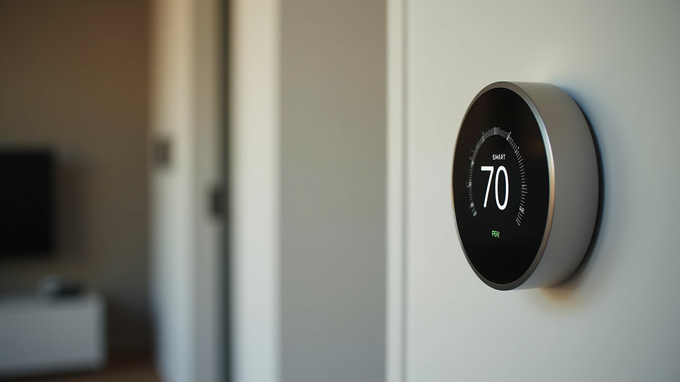 Eye-level view of a smart thermostat mounted on a wall