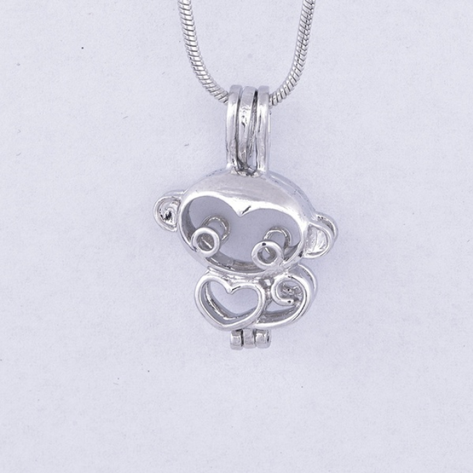 Thumbnail: Monkey Pearl Cage Necklace - Sterling Silver