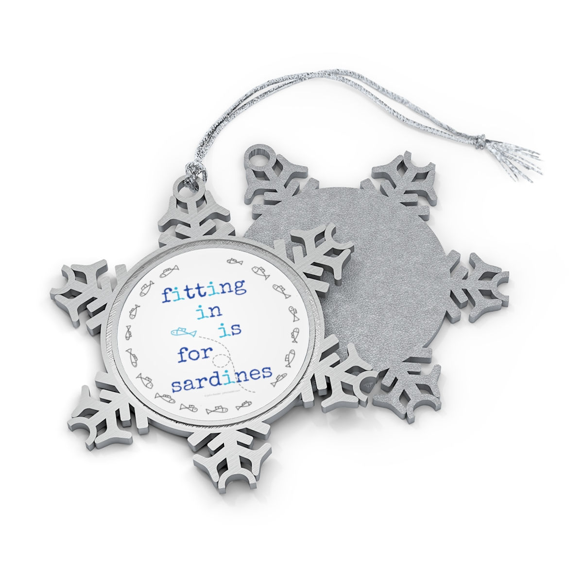 Sardines (Navy & Light Blue) Pewter Snowflake Ornament