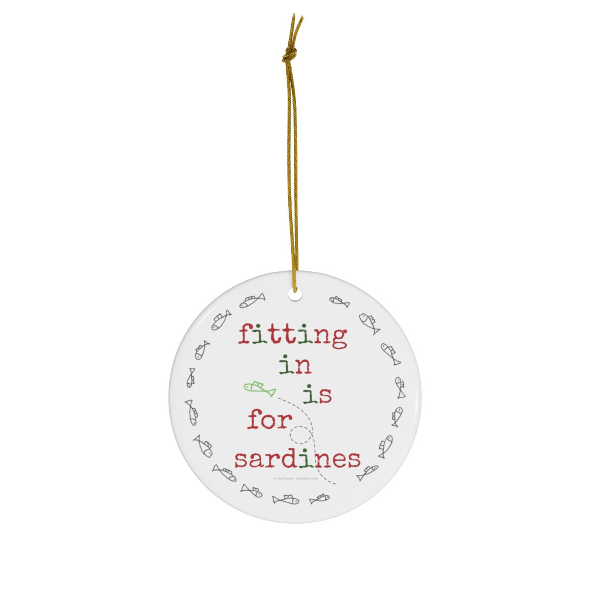 "Sardines" Circle Ceramic Ornament (Red & Green)