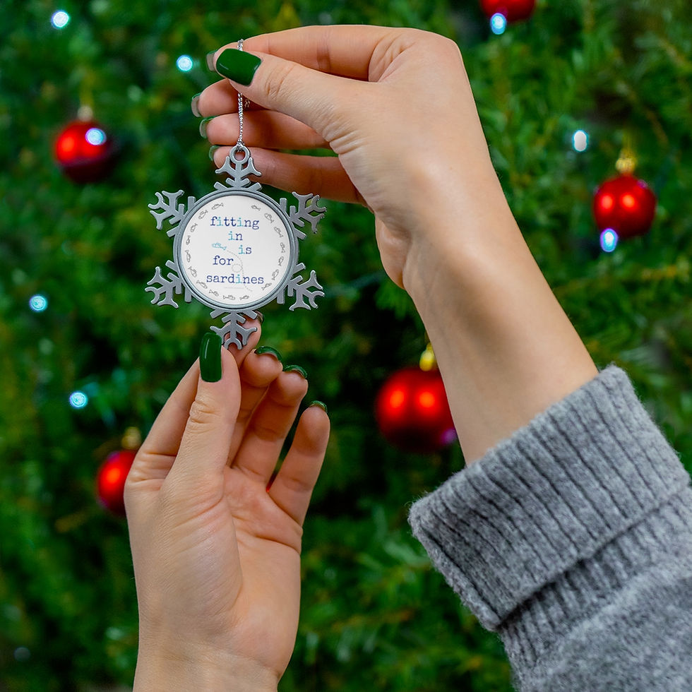 Thumbnail: Sardines (Navy & Light Blue) Pewter Snowflake Ornament