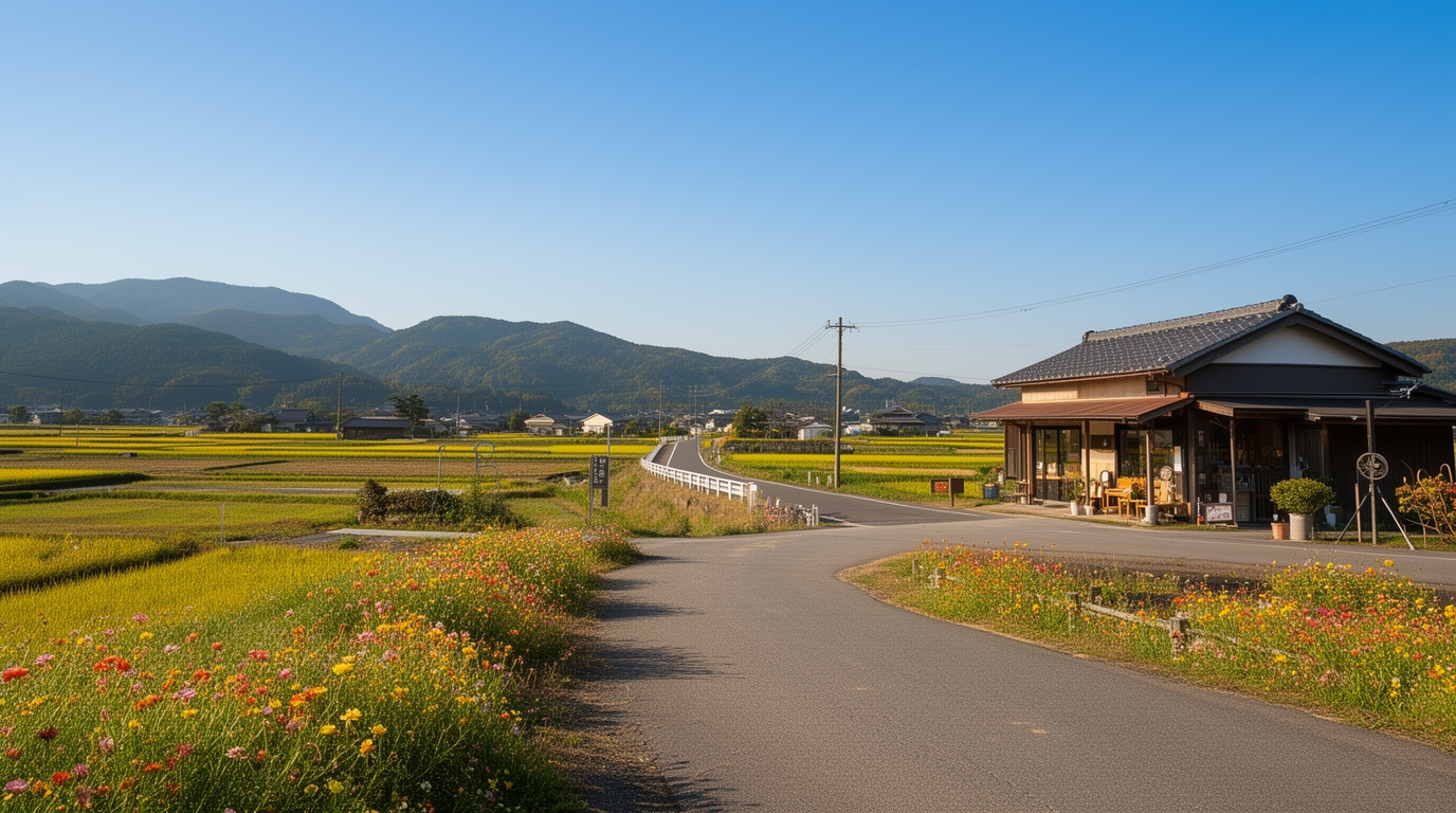 筑後の青空とひまわり畑、のどかな自然をイメージした風景