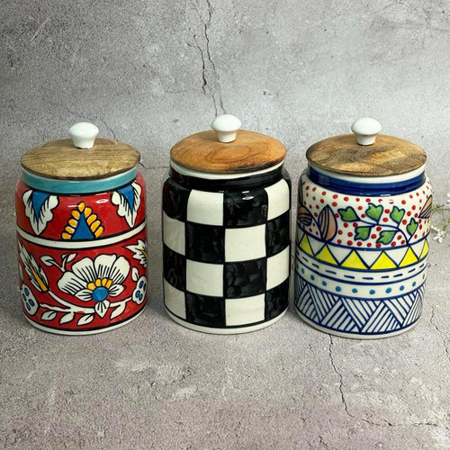 HOCMULTI COLOURS HANDPAINTEDAIRTIGHT JARS OF 3) House of