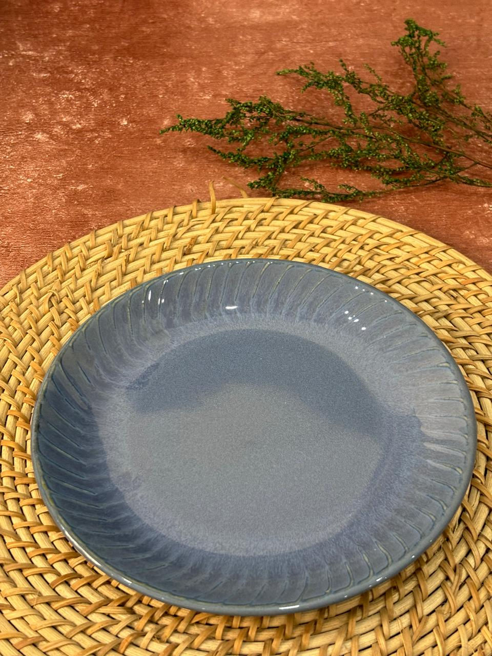 Metallic Blue Glaze Line Quarter Plate