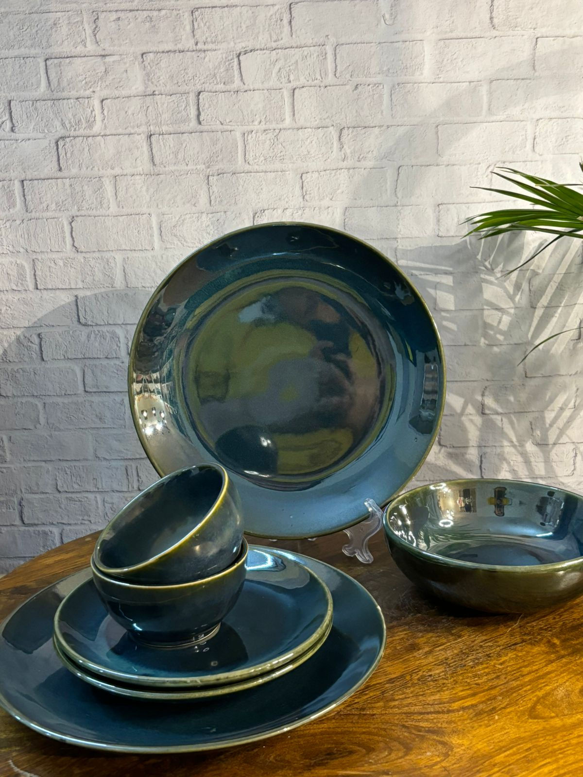 Olive Green Glaze Dinner Set (Set of 7)