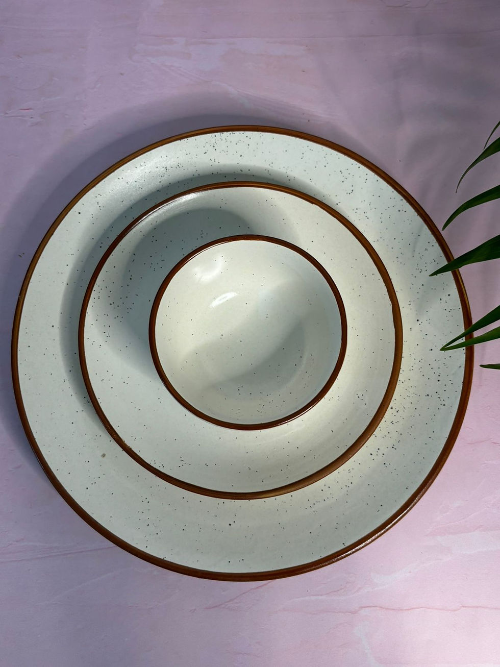 Thumbnail: White Dinner Set with Brown Rim (Set of 7)