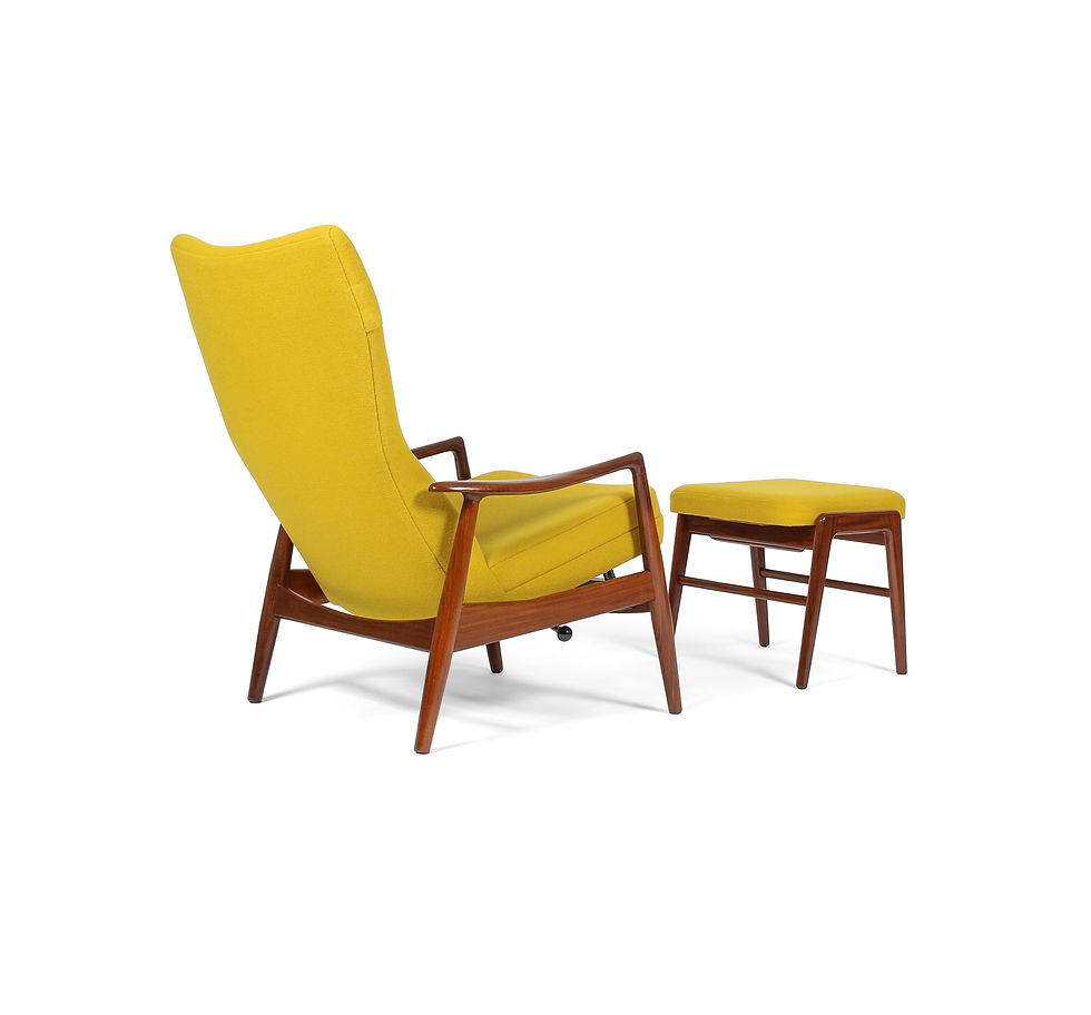 Thumbnail: Madsen and Schubell Model MS20 Reclining Lounge Chair and Ottoman. SOLD