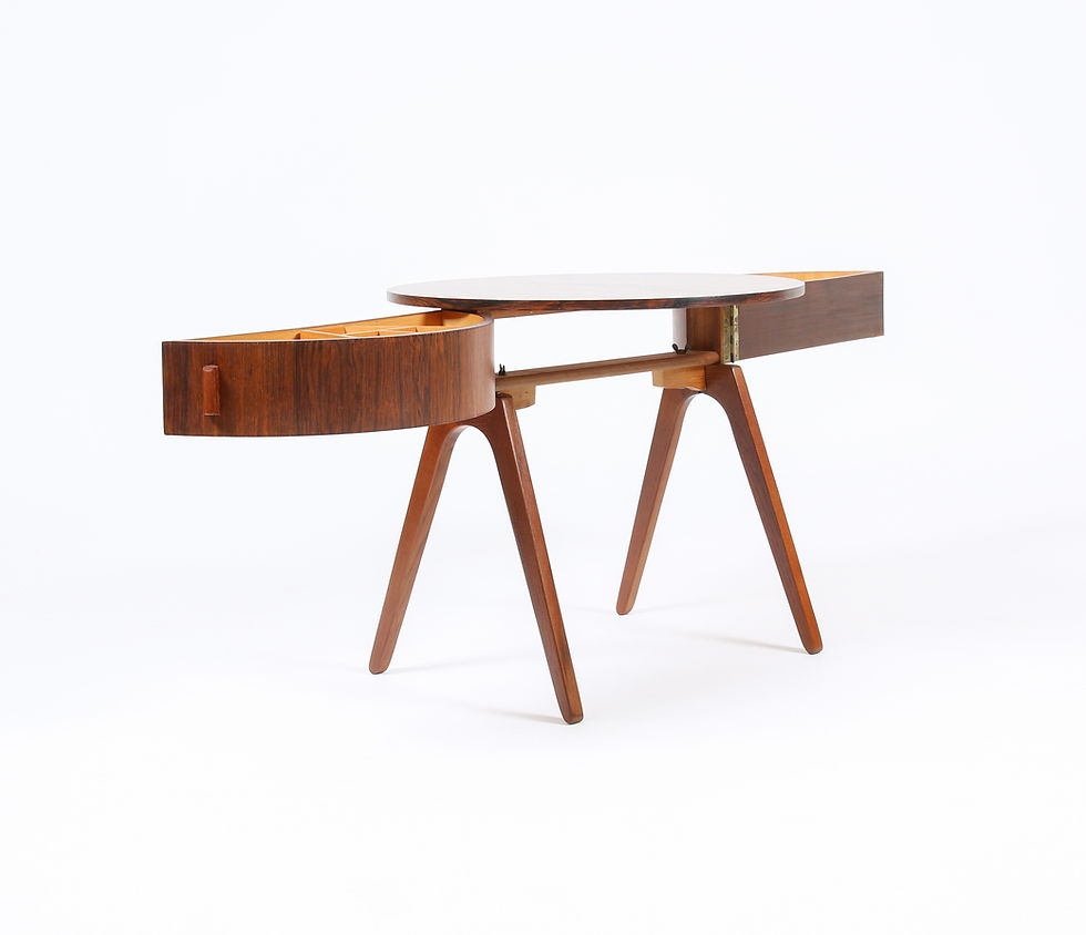 Thumbnail: Vintage Danish Round Sewing or Side Table with Drawers in Rosewood. SOLD