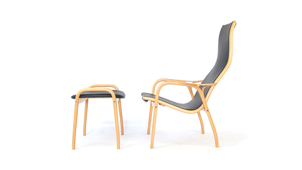 Yngve Ekstrom Lamino chair and ottoman black grey leather beech wood