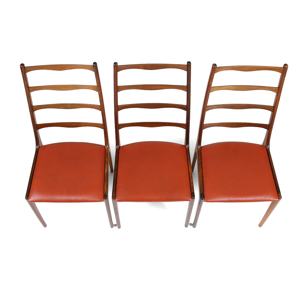 Thumbnail: Johannes Andersen Rosewood and Leather Dining Chairs. SOLD