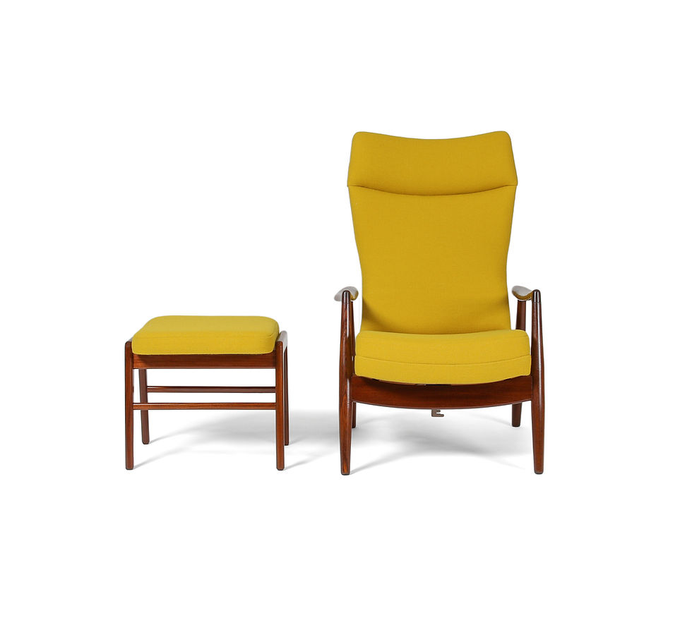 Thumbnail: Madsen and Schubell Model MS20 Reclining Lounge Chair and Ottoman. SOLD