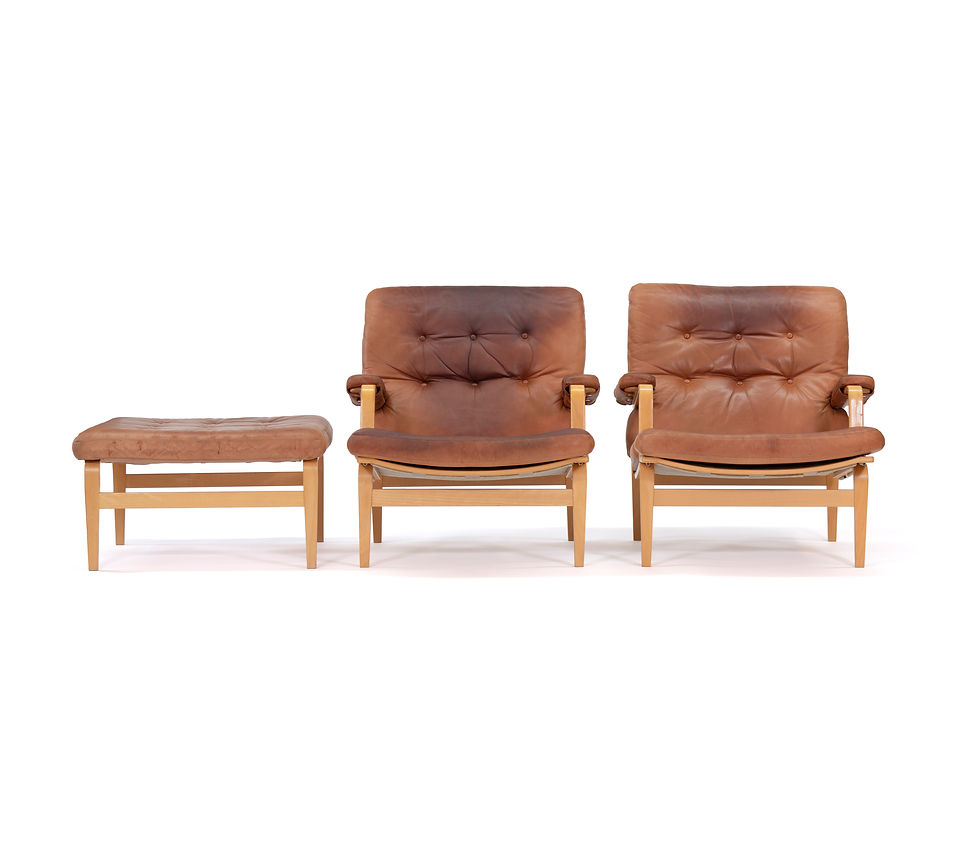 Thumbnail: Bruno Mathsson for Dux Ingrid Lounge Chairs and Ottoman