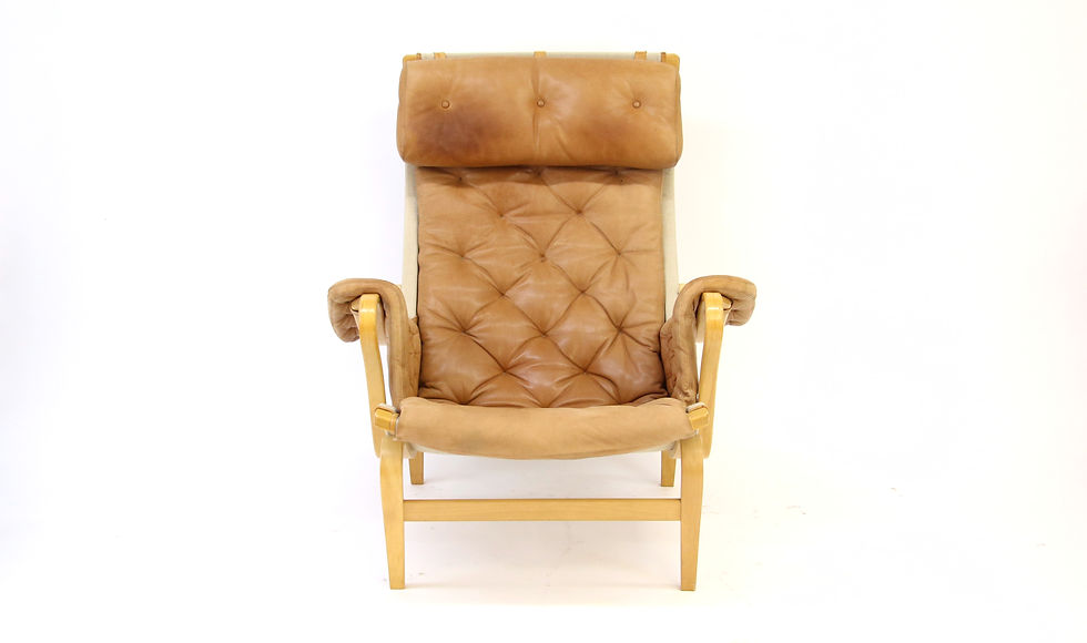 Thumbnail: Bruno Mathsson Pernilla Chair and Ottoman for Dux Tan Leather