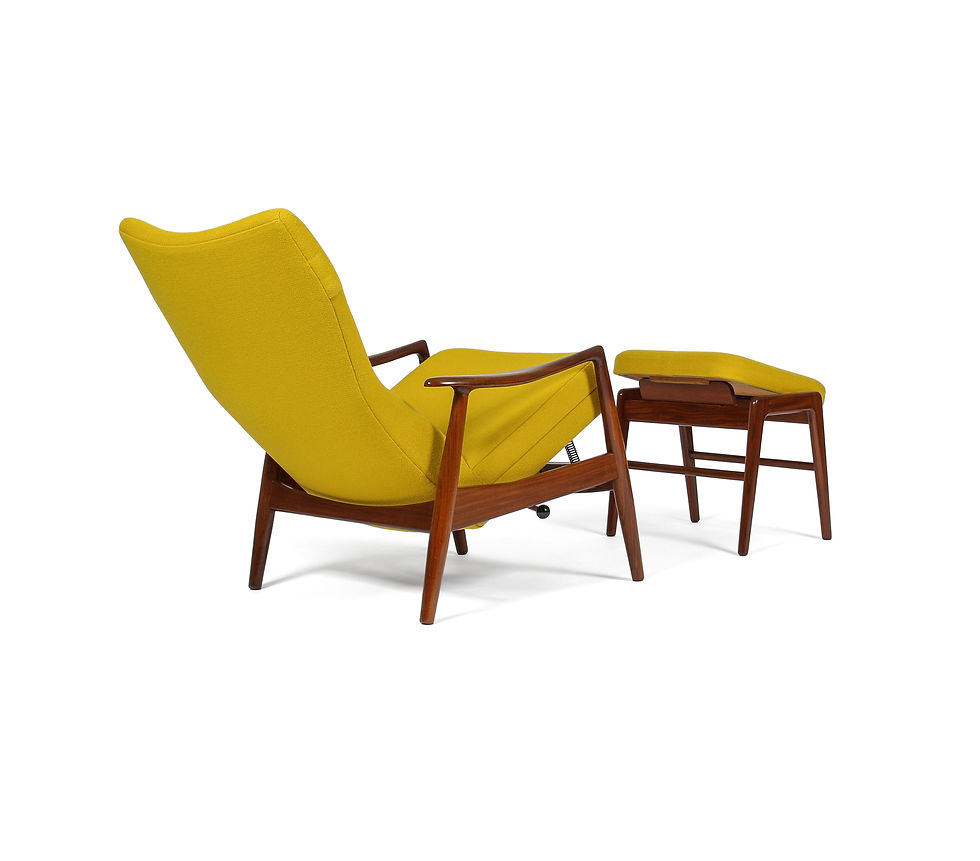 Thumbnail: Madsen and Schubell Model MS20 Reclining Lounge Chair and Ottoman. SOLD