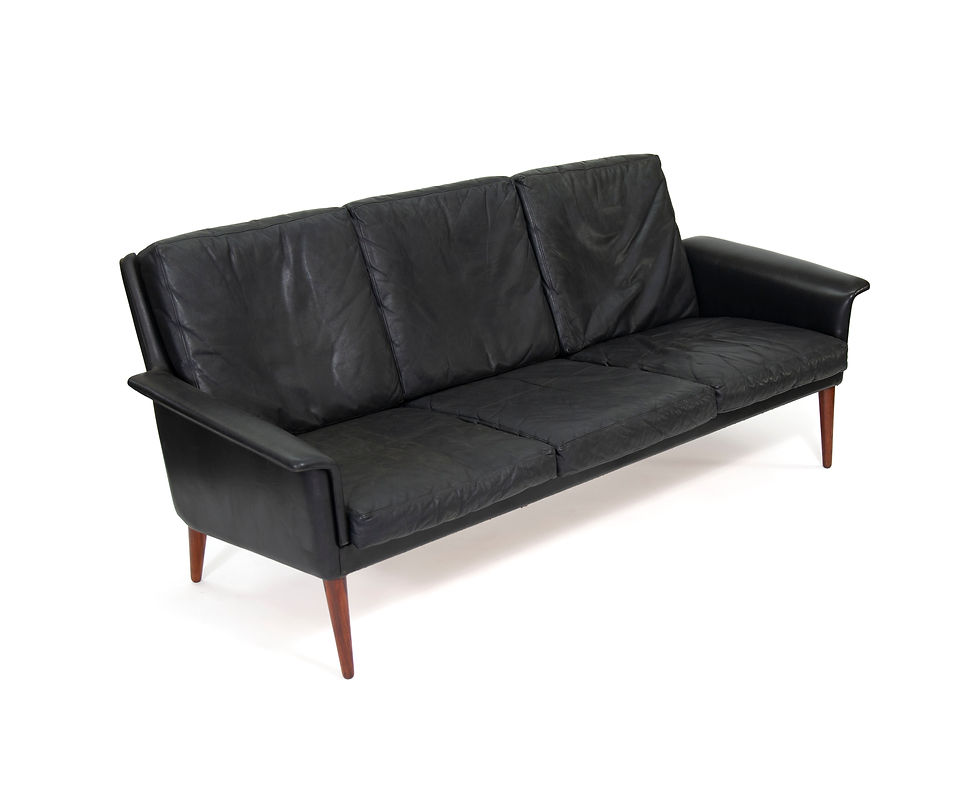 Thumbnail: H. W. Klein for Bramin Model 265 Black Leather Sofa Rosewood Legs