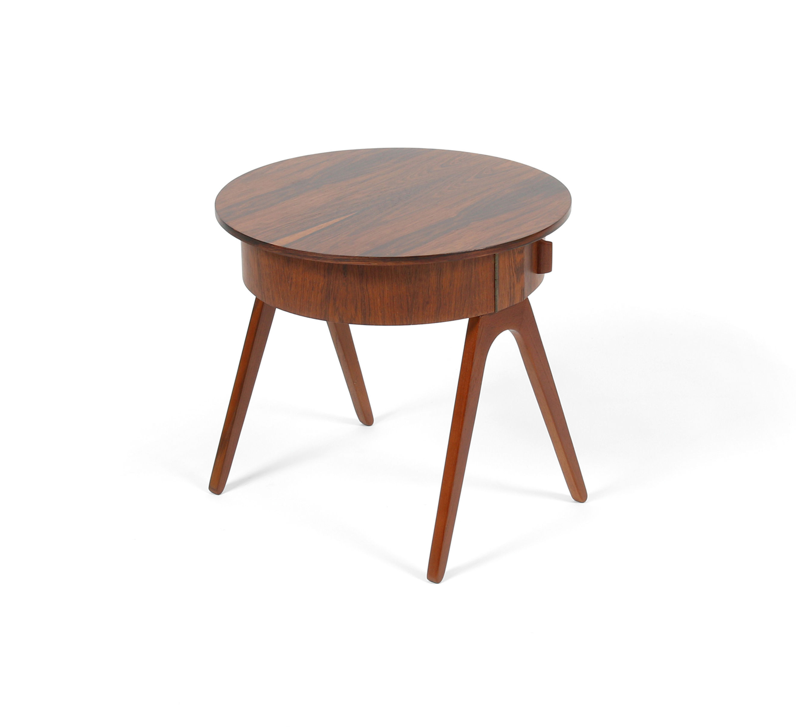 Vintage Danish Round Sewing or Side Table with Drawers in Rosewood. SOLD