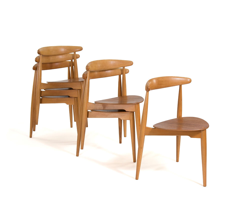 Thumbnail: Hans Wegner Three Leg Teak Beech Dining Chairs Set