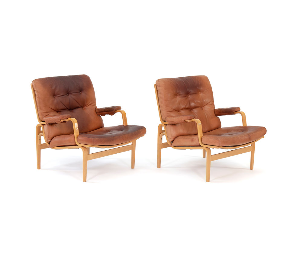 Thumbnail: Pair Vintage Scandinavian Lounge Chairs Leather