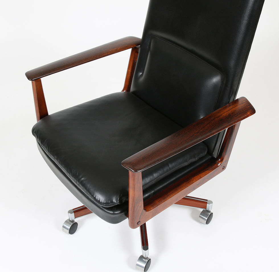 Thumbnail: Arne Vodder for Sibast Rosewood Leather Rolling Desk Chair. SOLD