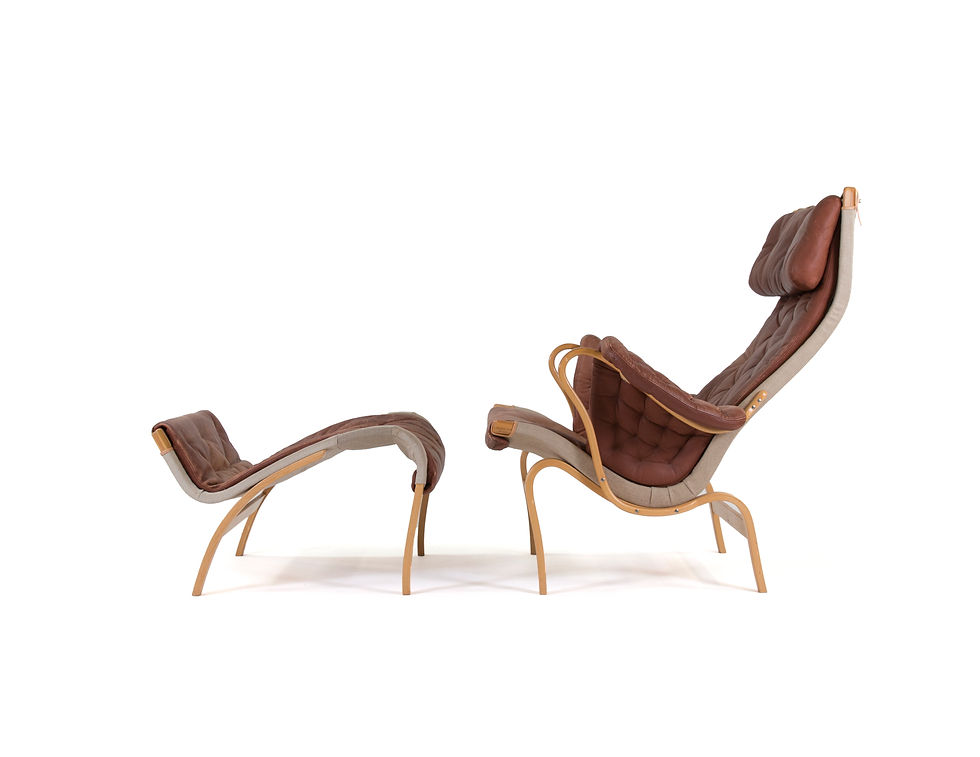 Bruno Mathsson Pernilla Chair Ottoman DUX Leather Clay Terracotta