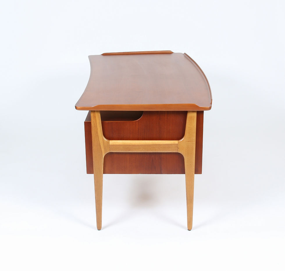 Thumbnail: Vintage Danish Teak Desk with Curved Top and Bar. SOLD