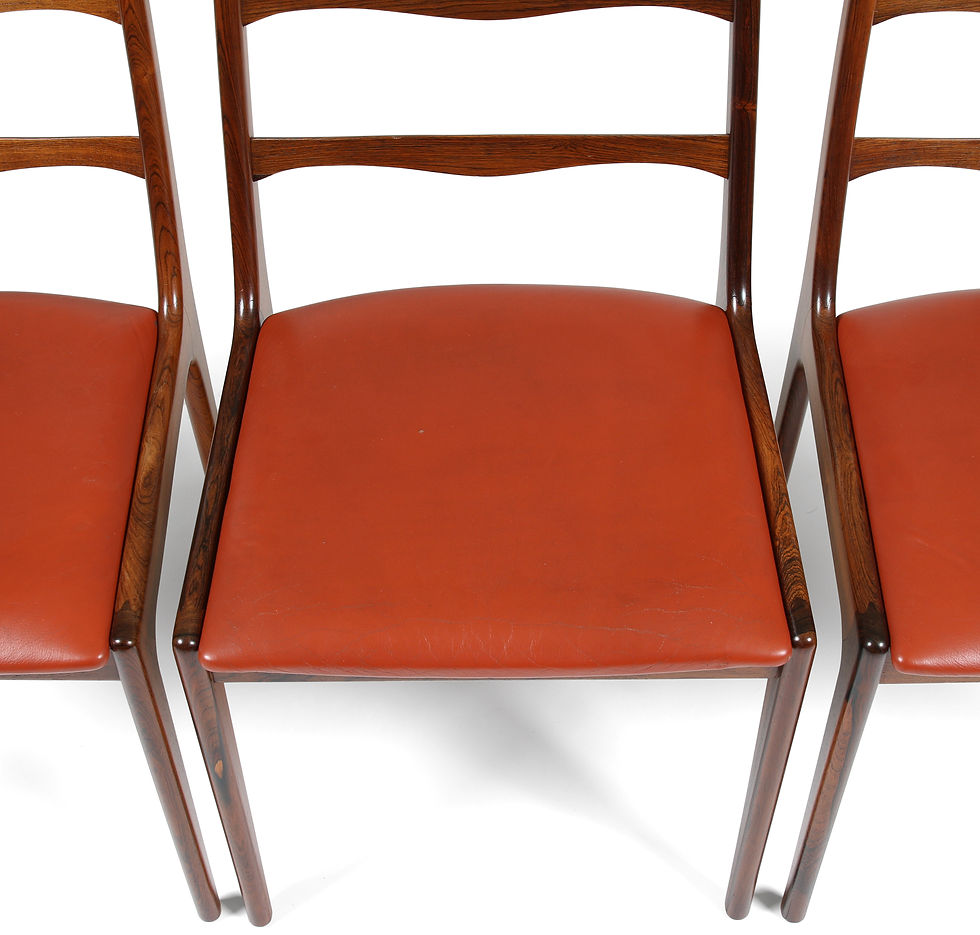 Thumbnail: Johannes Andersen Rosewood and Leather Dining Chairs. SOLD