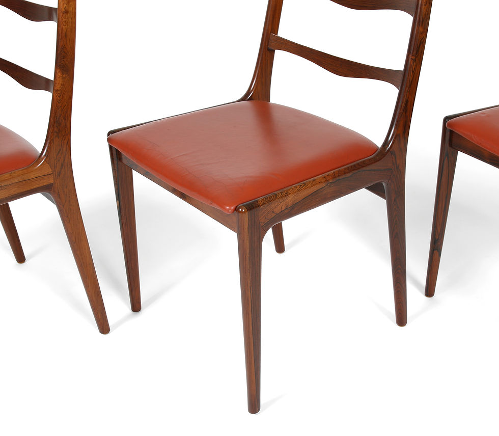 Thumbnail: Johannes Andersen Rosewood and Leather Dining Chairs. SOLD
