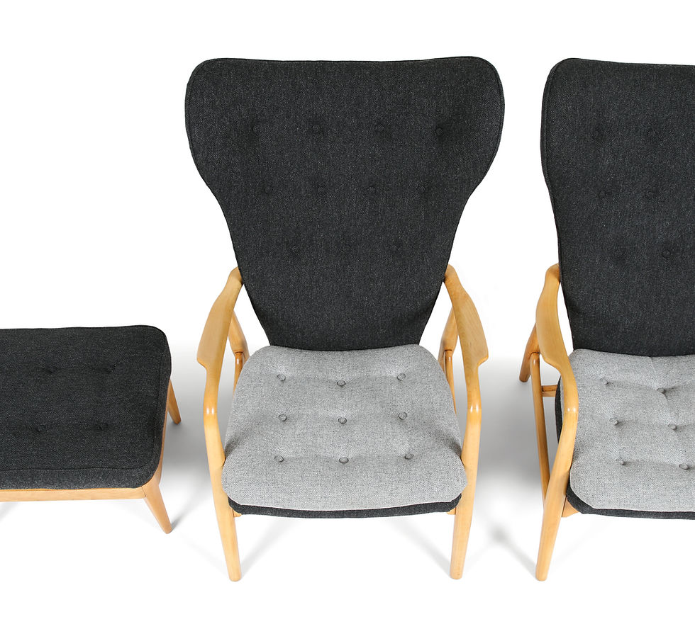 Thumbnail: Pair of Madsen and Schubell Model MS4 Wingback Lounge Chairs with Ottoman. SOLD