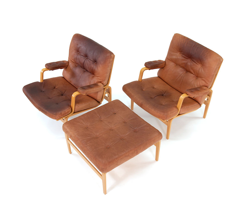 Thumbnail: Bruno Mathsson for Dux Ingrid Lounge Chairs and Ottoman
