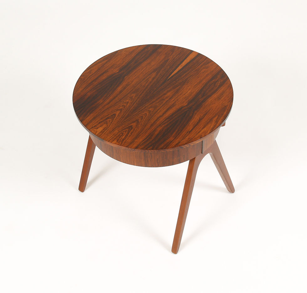 Thumbnail: Vintage Danish Round Sewing or Side Table with Drawers in Rosewood. SOLD