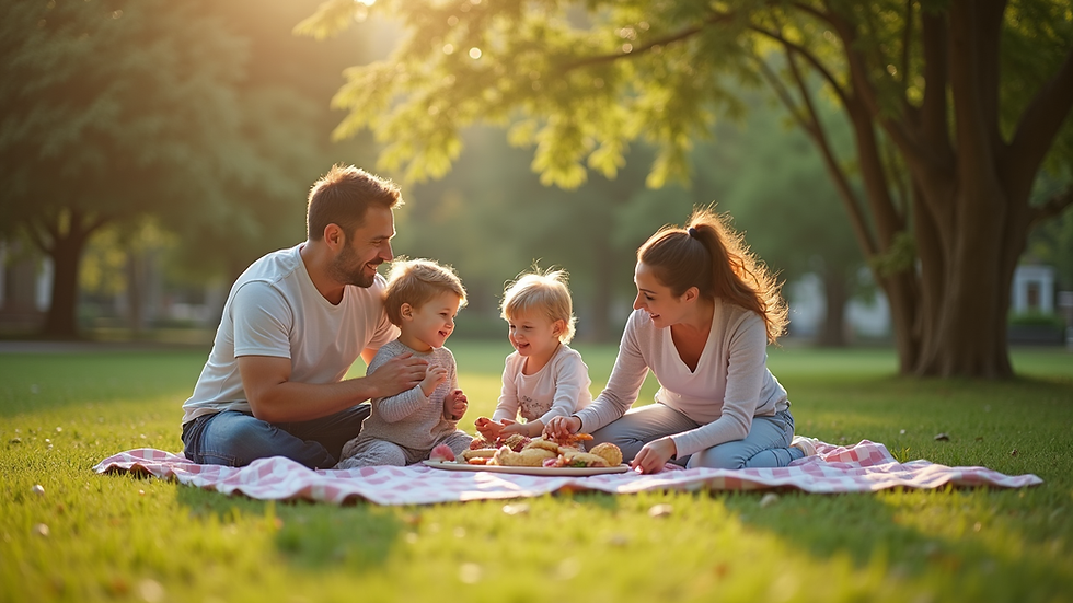 Eye-level view of a family enjoying a picnic in a park