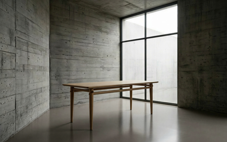 Da Mario dining table in industrial concrete interior with large window