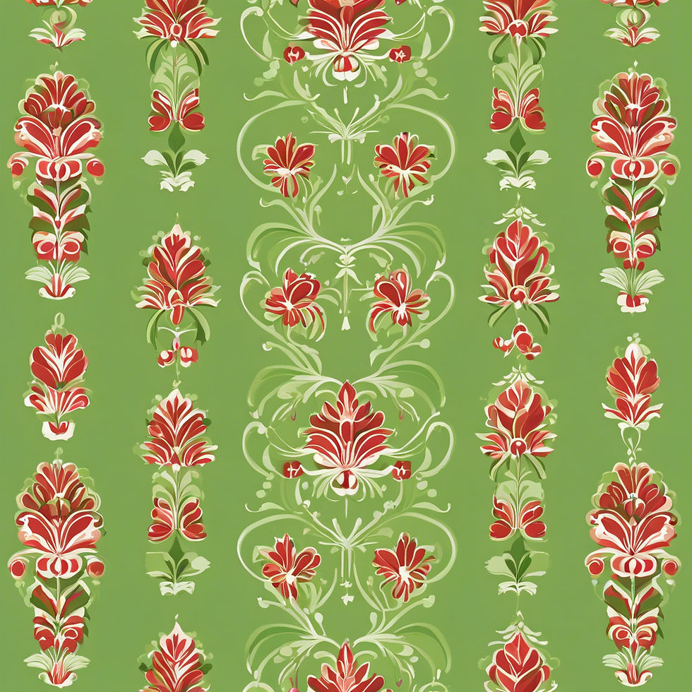 Traditional colonial wallpaper pattern with green and red colors.jpg
