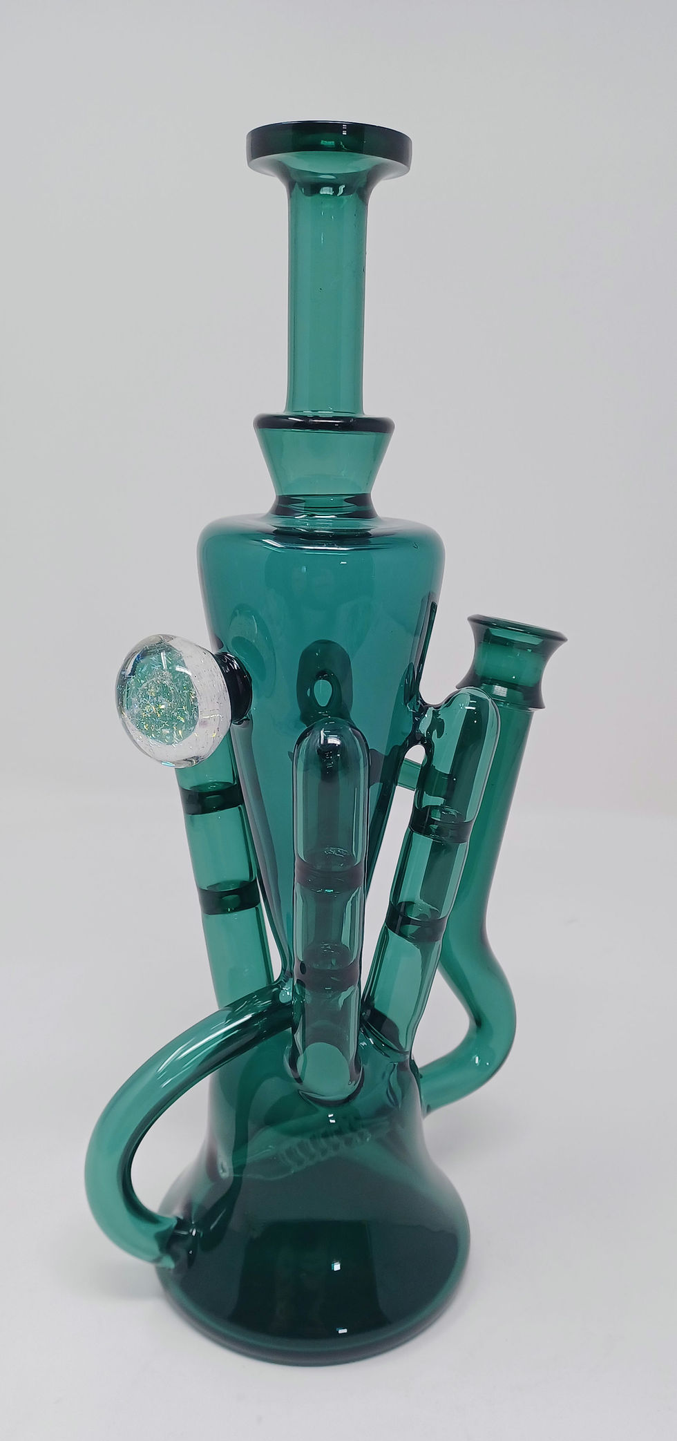 12" self perc recycler. 14mm. Teal. W/dichro marble