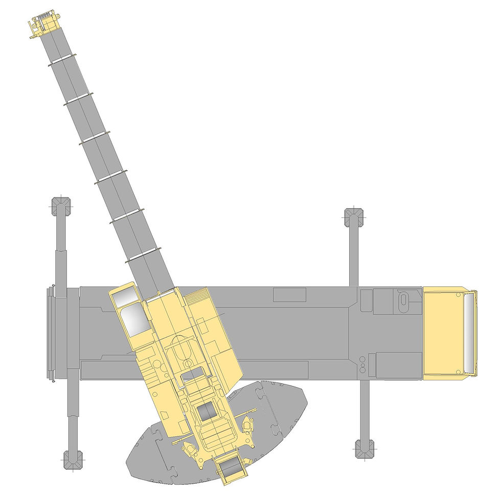 Thumbnail: Автомобильный кран Liebherr LTM 1230-5.1, грузоподъемность 230 т, пятиосная база, стрела отведена в сторону - вид сверху