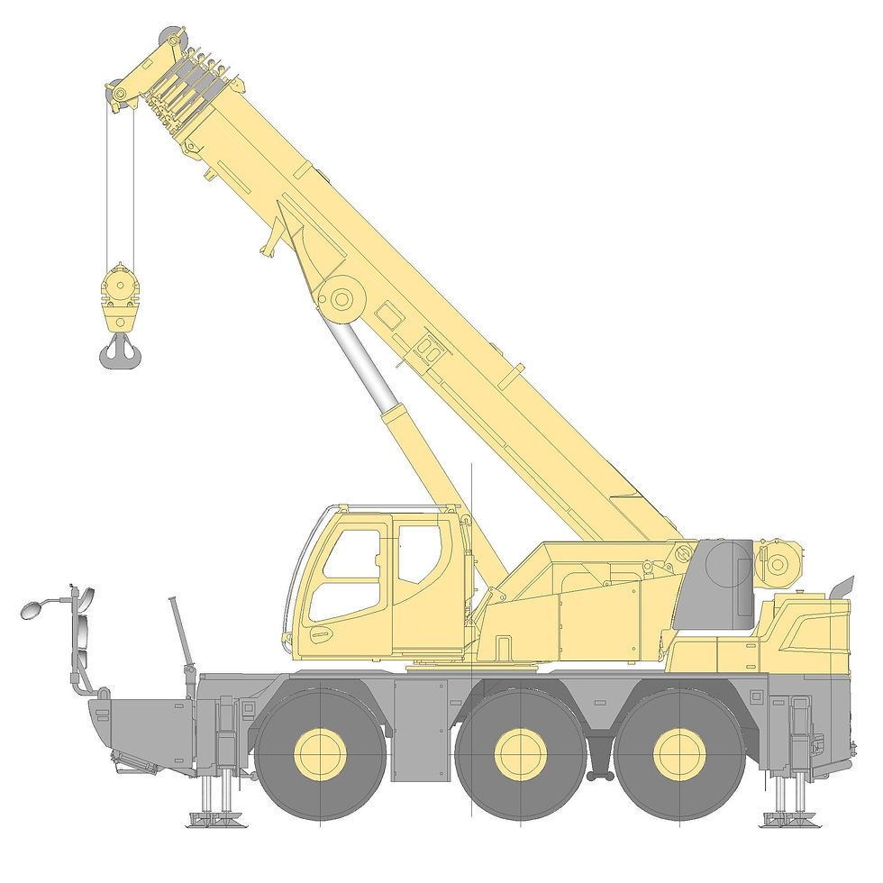 Thumbnail: Малогабаритный кран Liebherr LTC 1050-3.1, желтый, грузоподъемность 50 т, трехосная база - вид сбоку