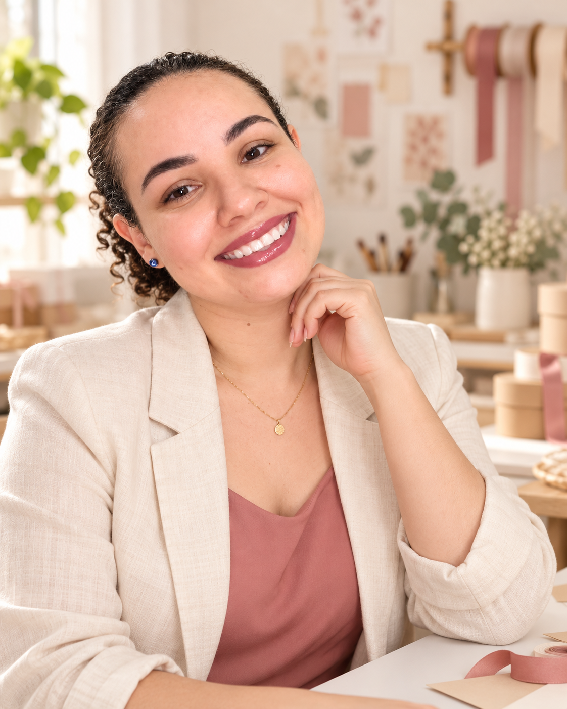 Malu, criadora da Malu Personalizados, em retrato artístico