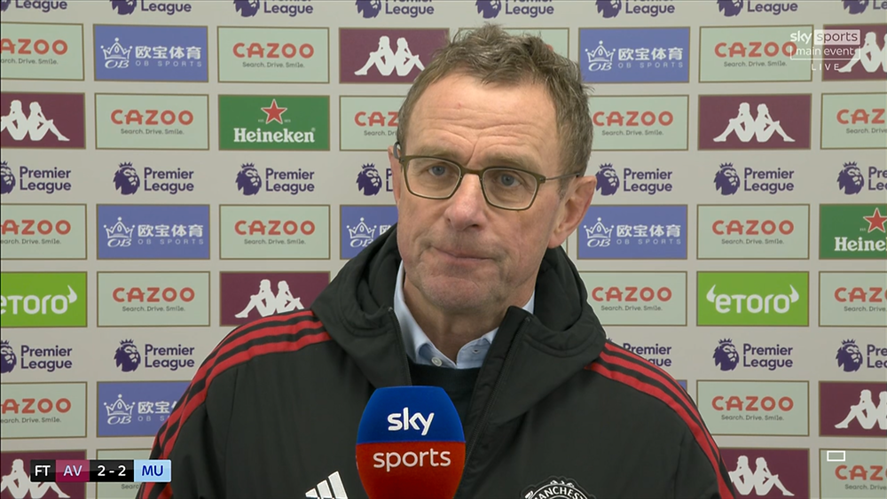 Ralf Rangnick speaking to Sky Sports after 2-2 draw with Villa