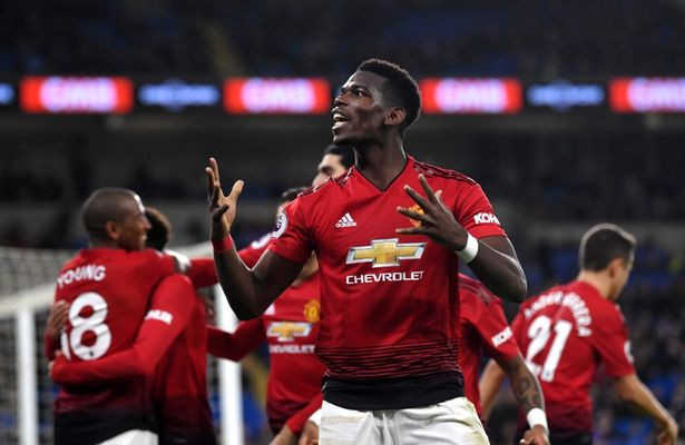 Paul Pogba celebrates goal against Bournemouth.