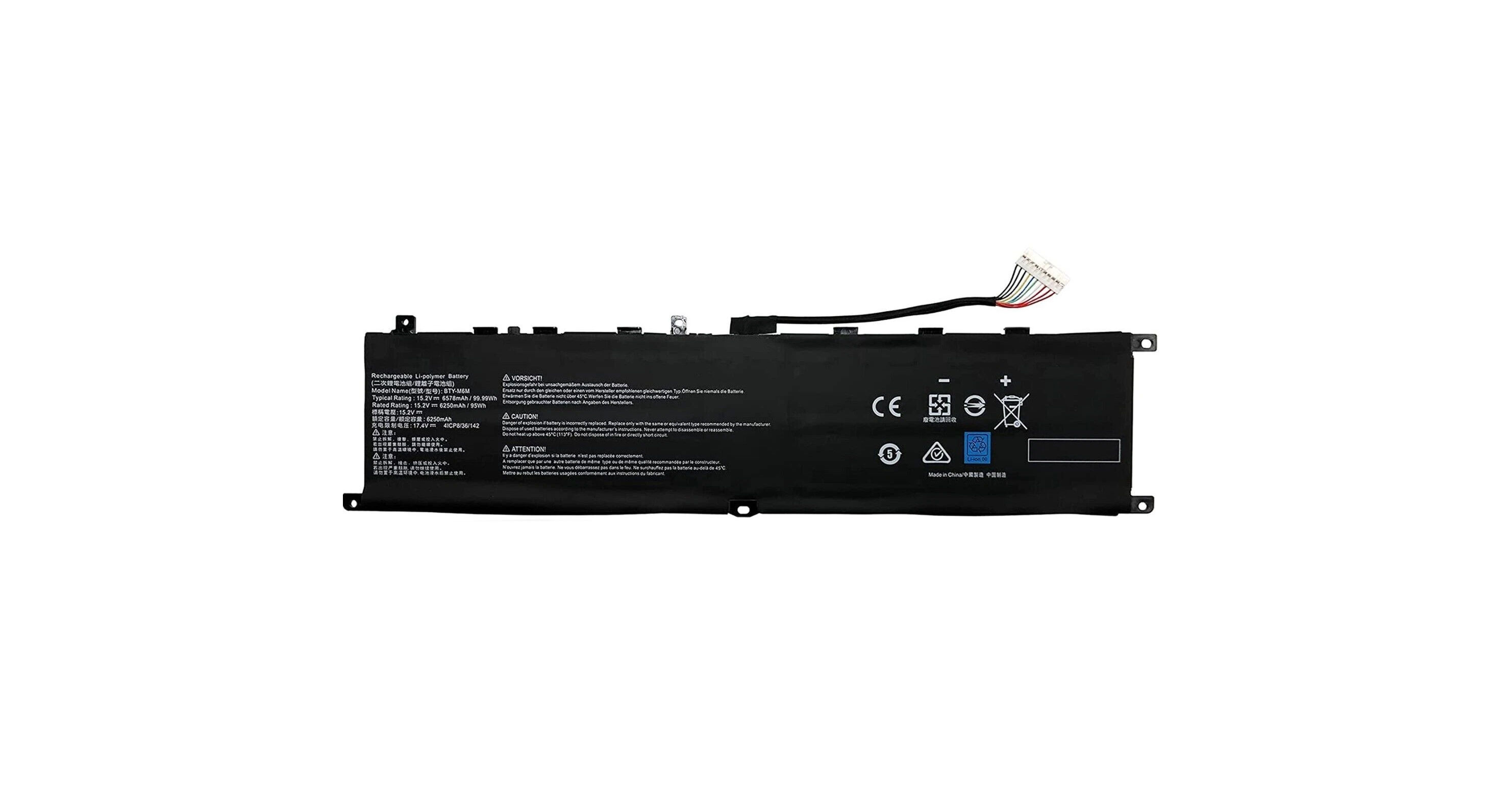 MSI BTY-M6M Laptop Battery 15.2V 6250mAh 95Wh 4 Cells Front View